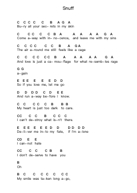 Snuff Piano letter notes by Slipknot - Arr.Motbrow