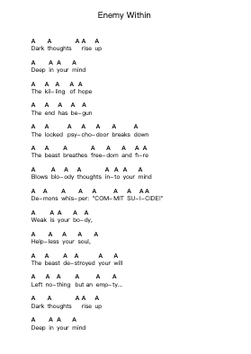 Enemy Within Piano letter notes by Arch Enemy - Arr.Blumeto