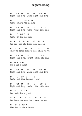 Nightclubbing Piano letter notes by Iggy Pop - Arr.Swinhood Ajean
