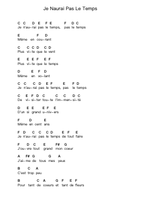 Je Naurai Pas Le Temps 钢琴字母谱由 Michel Fugain - 编曲 Raemen