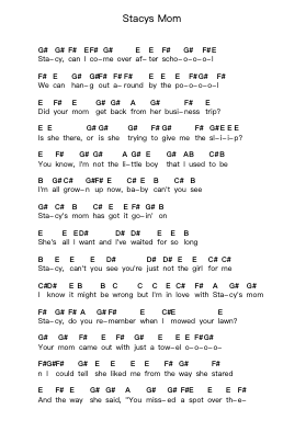 Stacys Mom Piano letter notes by Fountains of Wayne - Arr.Rusden