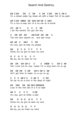 Search And Destroy Piano letter notes by The Stooges - Arr.Mortion Woolftab
