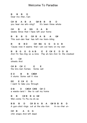 Welcome To Paradise Piano letter notes by Green Day - Arr.Lauven Joyceleif