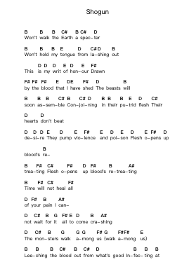 Shogun Piano letter notes by Trivium - Arr.Caelaide Fieldtes
