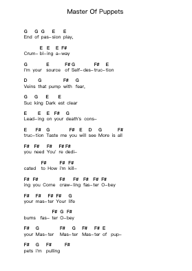 Master Of Puppets 鋼琴字母譜由 Metallica - 編曲 Werfith