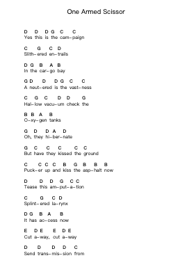 One Armed Scissor Piano letter notes by At the Drive-In - Arr.Humeleen Bachnat