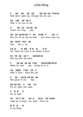 Little Wing Piano letter notes by Jimi Hendrix - Arr.Gwenje Cookmike