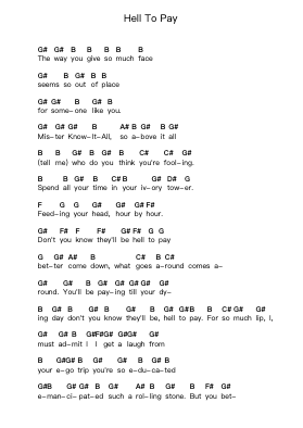 Hell To Pay 鋼琴字母譜由 Winger - 編曲 Cranethe Dougledk