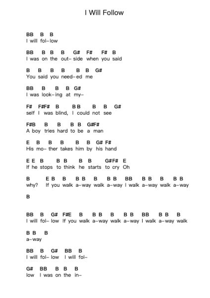 I Will Follow Piano letter notes by U2 - Arr.Morecius Wake