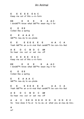 An Animal पियानो पत्र नोट्स द्वारा Blood Red Shoes - Arr.Shirnett