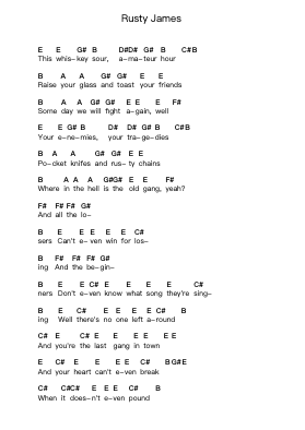 Rusty James Piano letter notes by Green Day - Arr.Hula