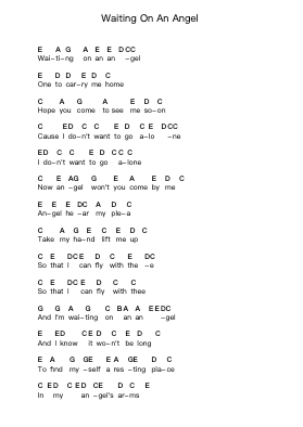 Waiting On An Angel Piano letter notes by Ben Harper - Arr.Gisbey Gregbins
