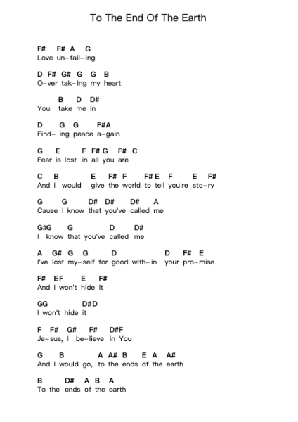 To The End Of The Earth Piano letter notes by Hillsongs - Arr.Lanhy