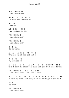 Lone Wolf Piano letter notes by Eels - Arr.Saxbraith