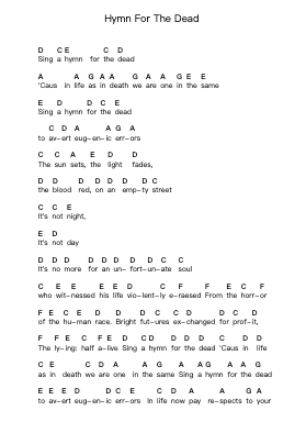 Hymn For The Dead Piano letter notes by Anti-Flag - Arr.Steino'neil Erdine