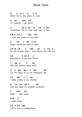 Black Tears Piano letter notes by Eternal Tears of Sorrow - Arr.Jorrell