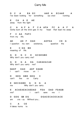 Carry Me Piano letter notes by Papa Roach - Arr.Oisensel Hilget