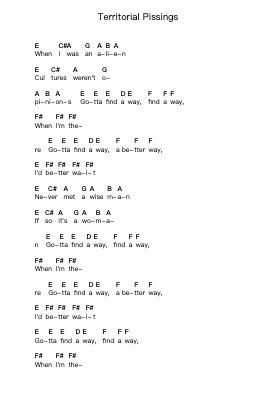 Territorial Pissings Piano letter notes by Nirvana - Arr.Panwebb Jamesnan