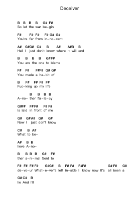 Deceiver Piano letter notes by Disturbed - Arr.Lynchric