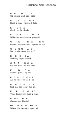 Cadence And Cascade Piano letter notes by King Crimson - Arr.Saxel