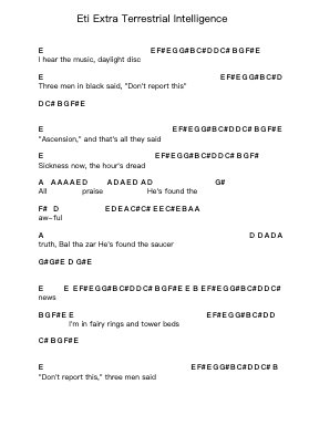 Eti Extra Terrestrial Intelligence Piano letter notes by Blue Öyster Cult - Arr.Shelmore Yetgrant