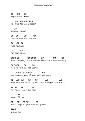 Remembrance Piano letter notes by Bolt Thrower - Arr.Pritience
