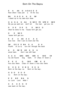 Born On The Bayou 钢琴字母谱由 Creedence Clearwater Revival - 编曲 Harloise Hanett