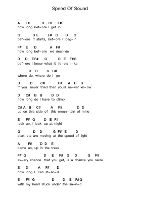Speed Of Sound Piano letter notes by Coldplay - Arr.Jerhue