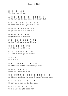 Luna Y Sol Piano letter notes by Manu Chao - Arr.Brownegill Orbel
