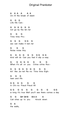Original Prankster Piano letter notes by The Offspring - Arr.Calthel Chafra