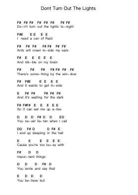 Dont Turn Out The Lights Piano letter notes by Screeching Weasel - Arr.Hugill