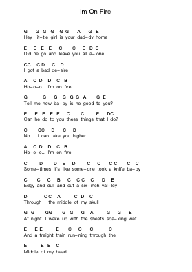 Im On Fire Piano letter notes by Bruce Springsteen - Arr.Gardi Clairero