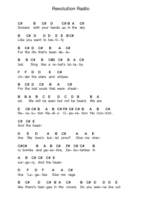 Revolution Radio Piano letter notes by Green Day - Arr.Elroygale Whvan
