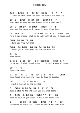 Room 409 Piano letter notes by Bullet For My Valentine - Arr.Brookecan