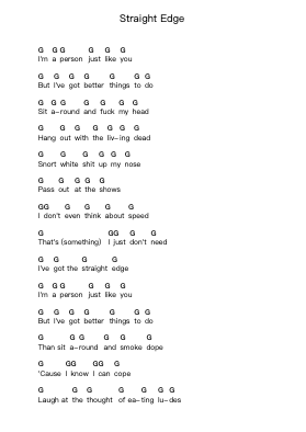 Straight Edge Piano letter notes by Minor Threat - Arr.Anolds