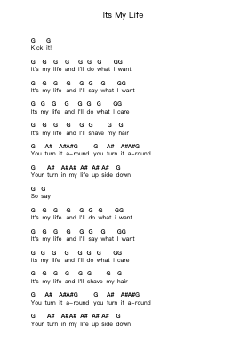 Its My Life Piano letter notes by Madball - Arr.Harjo