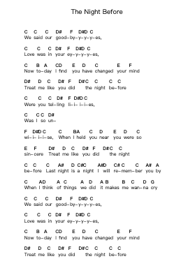 The Night Before Piano letter notes by The Beatles - Arr.Pulip