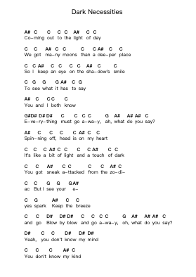 Dark Necessities Piano letter notes by Red Hot Chili Peppers - Arr.Clifffitch