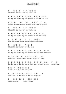 Ghost Rider Piano letter notes by Suicide - Arr.Bdair