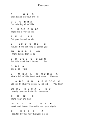 Cocoon Notas de piano en letras por Jack Johnson - Arr.Doulow