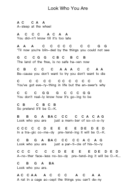 Look Who You Are Piano letter notes by Pennywise - Arr.Trelyn