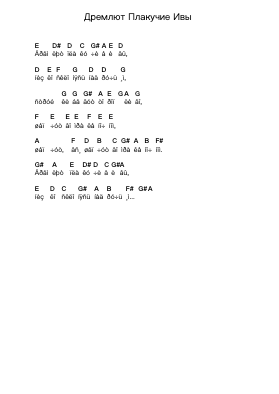 Дремлют Плакучие Ивы Piano letter notes by Misc Traditional - Arr.Thompze