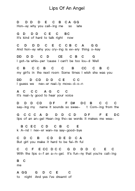Lips Of An Angel Piano letter notes by Hinder - Arr.Joanbar Crichniel