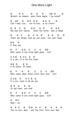 One More Light पियानो पत्र नोट्स द्वारा Linkin Park - Arr.Brianphrey Judphne