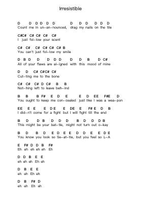 Irresistible Piano letter notes by Fall Out Boy - Arr.Longbohm