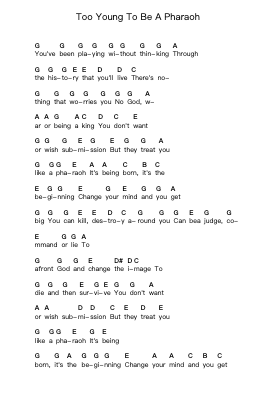 Too Young To Be A Pharaoh Piano letter notes by Iceberg - Arr.Linrae