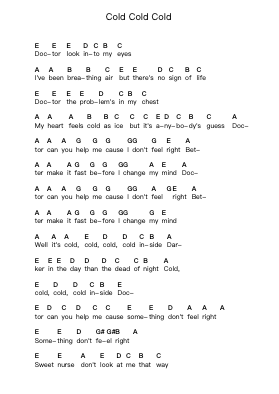 Cold Cold Cold Piano letter notes by Cage the Elephant - Arr.Cromon Annlvis