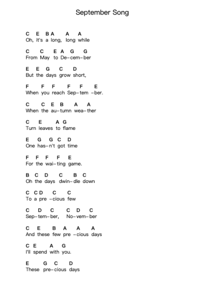 September Song Piano letter notes by Willie Nelson - Arr.Lanhy