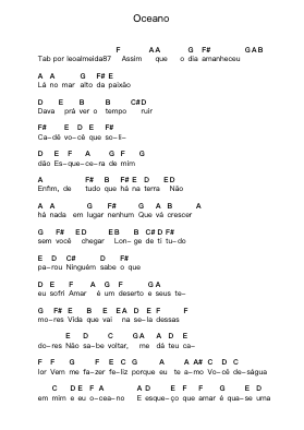 Oceano Piano letter notes by Djavan - Arr.Yedpont
