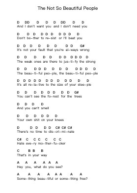 The Not So Beautiful People Piano letter notes by Marilyn Manson - Arr.Reywood